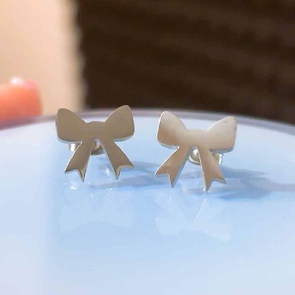 Dainty Silver Stainless Steel Coquette Bow Stud Earrings
